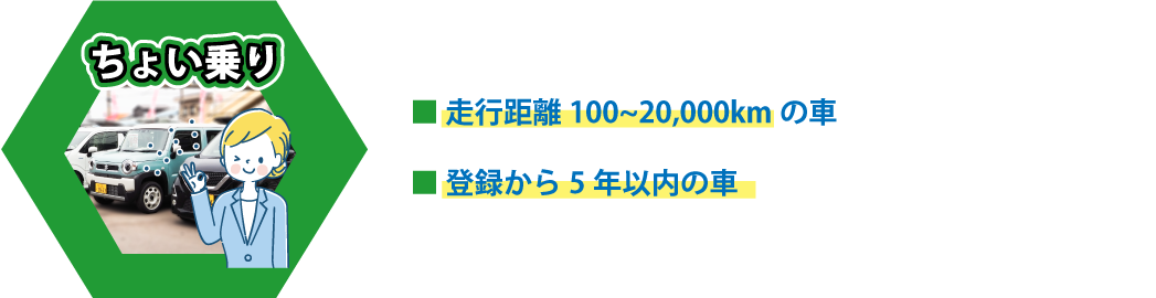 ちょい乗り、・走行距離100～20,000kmの車・登録から5年以内の車